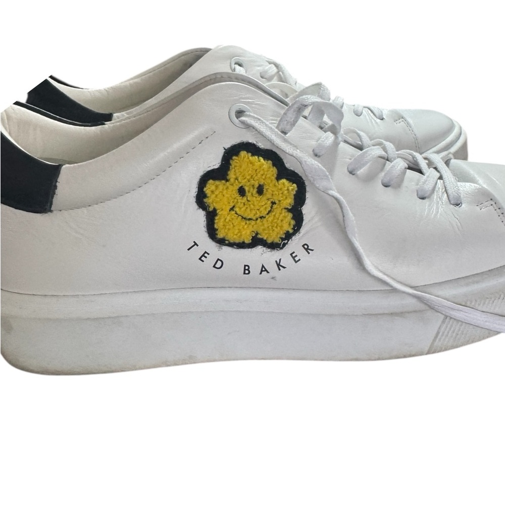 Ted Baker White and Black Leather Sneakers with Floral Detail